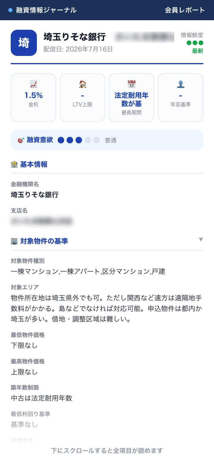 埼玉りそな銀行のレポート実物（支店名はモザイクで伏せています）